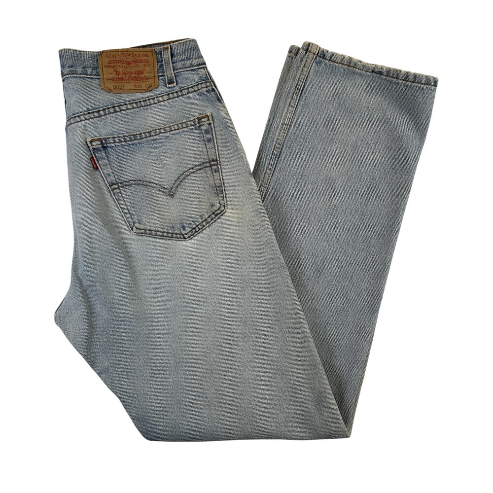 Levis 505 Jeans Mens 34x34 Regular Straight Leg Light Wash Denim Grunge Y2K